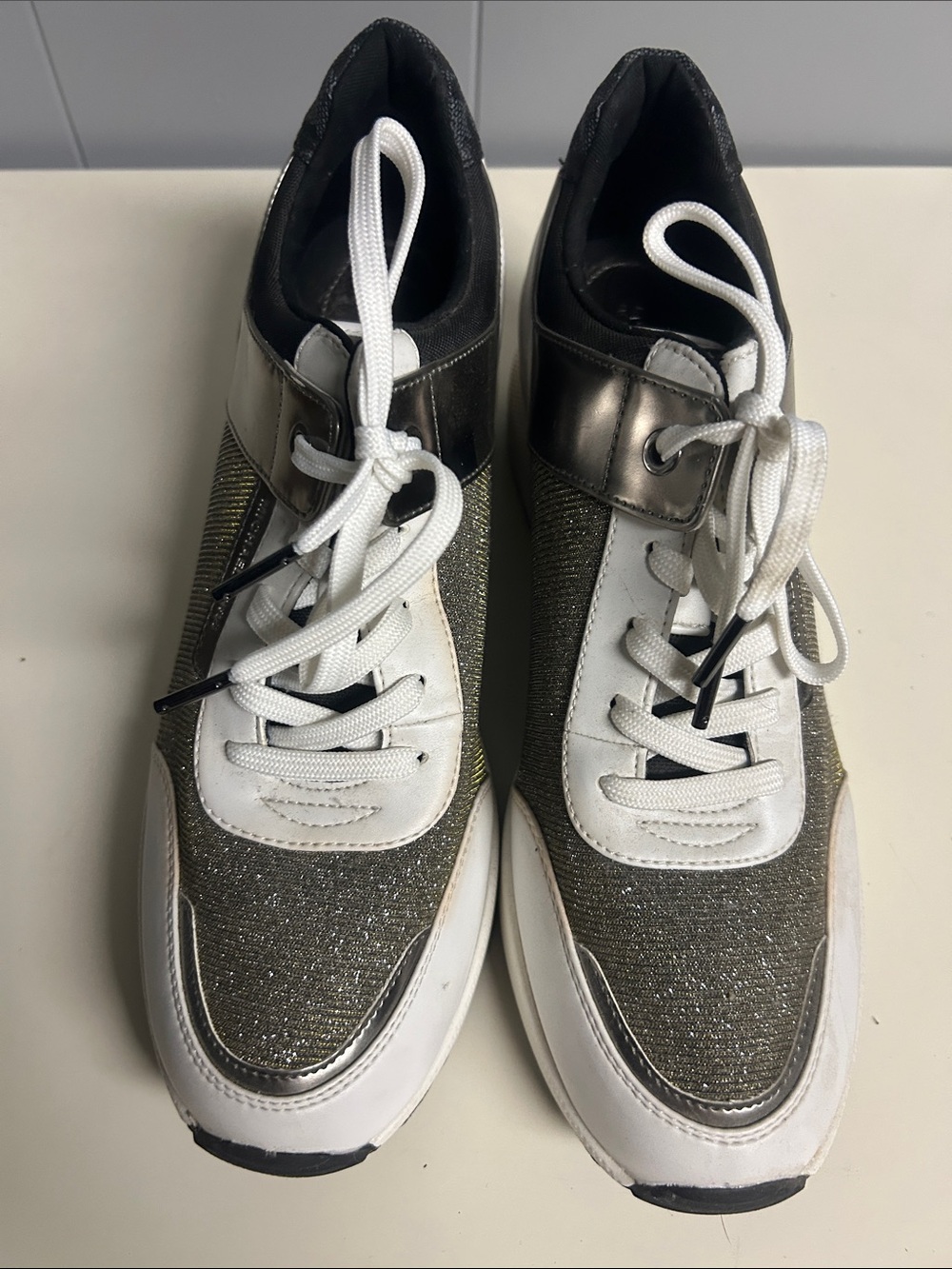 Michael Kors Metallic Olive & White Lace-Up Sneakers